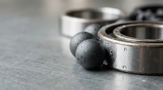 Close-up of high-performance bicycle bearing components reflecting moisture challenges in wet weather cycling