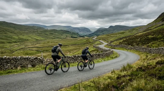 Professional comparison of electric bicycle motors tackling steep British hillside terrain