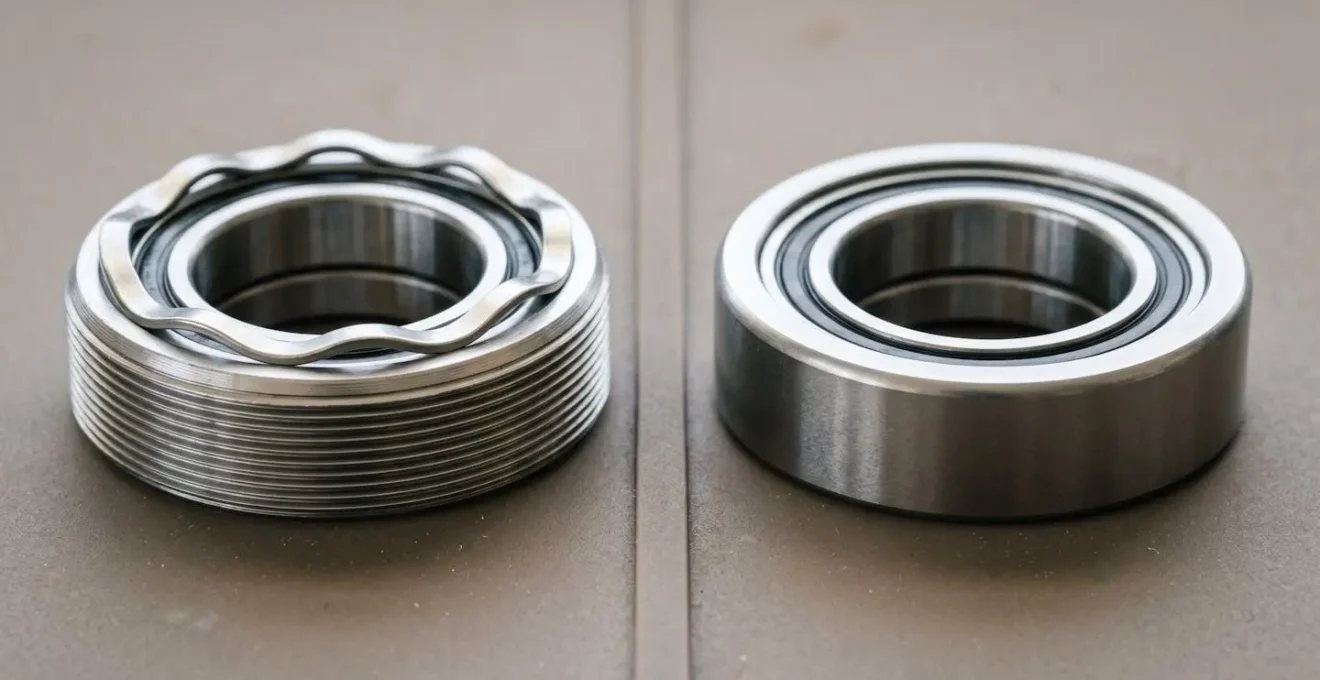 Detailed macro photograph showing the mechanical interface between bearing and bottom bracket shell