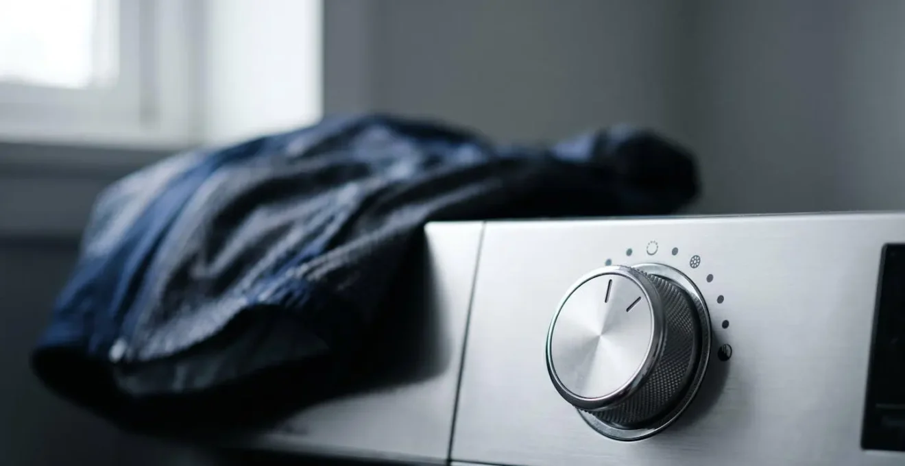 Close-up of washing machine temperature dial showing 30 and 40 degree Celsius settings with technical cycling garment