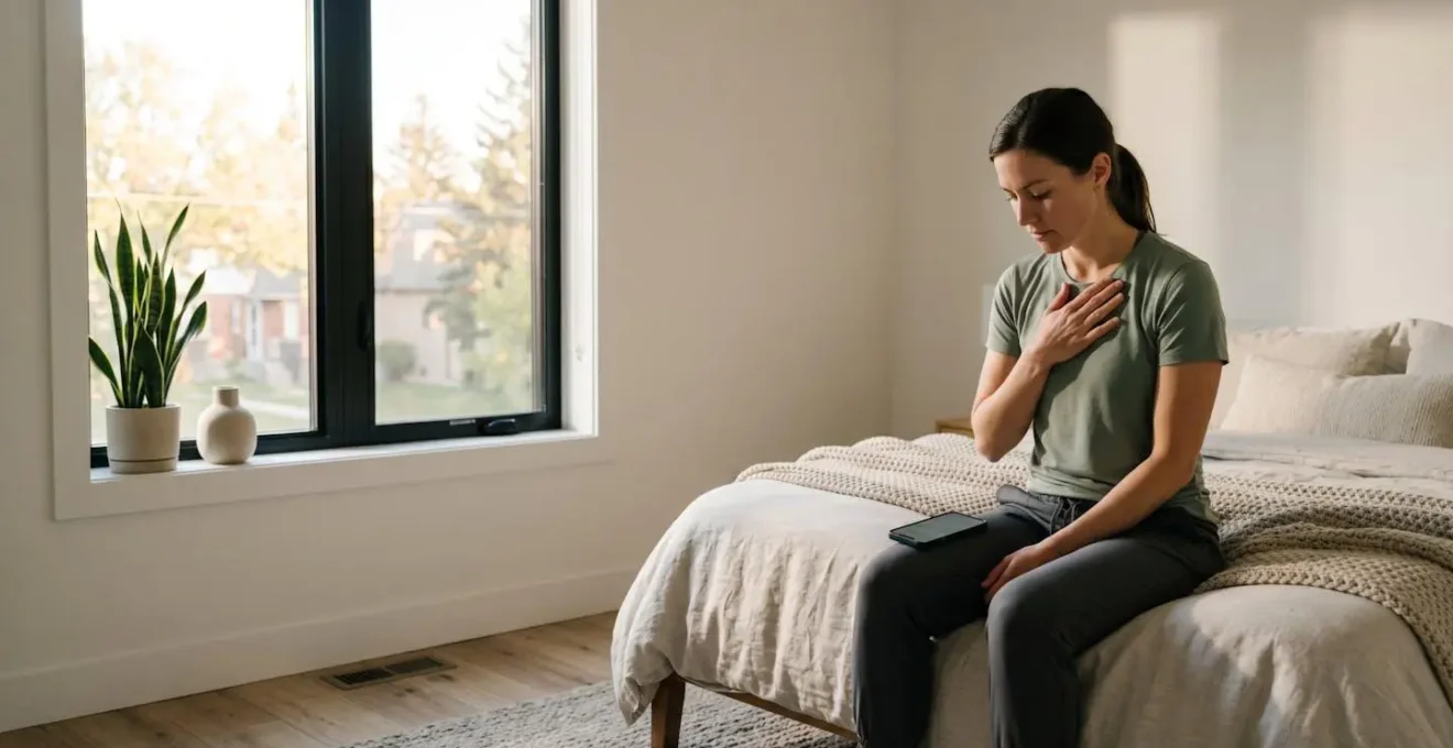 Cyclist measuring morning heart rate variability with smartphone in natural bedroom setting