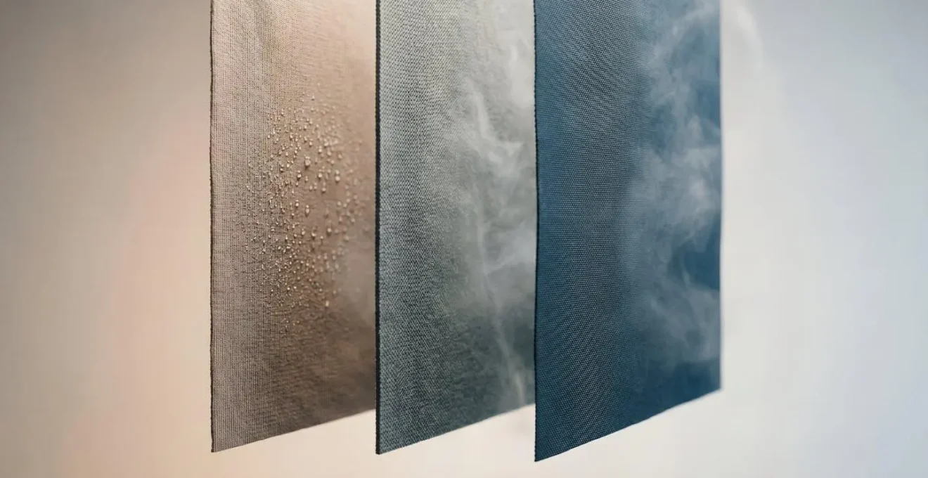 Visual representation of moisture vapor transfer through a multi-layer cycling clothing system from baselayer to outer shell