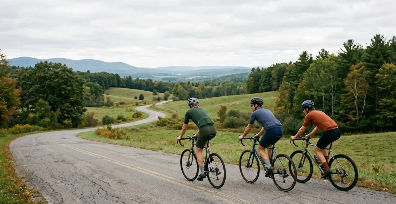 Cyclists riding at comfortable conversational Zone 2 pace on scenic route